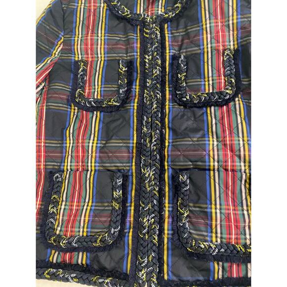 J Crew Quilted Blazer Jacket Tartan Plaid Black Green Size 4 RARE Office Classic - Picture 4 of 14